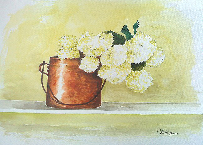 Fleurs blanches pot étain